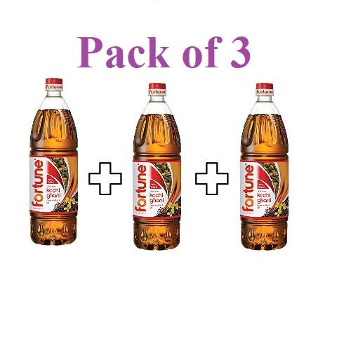 (Pack of 3) -Kachi Ghani Pure Mustard Oil, 1tr Per Bottle